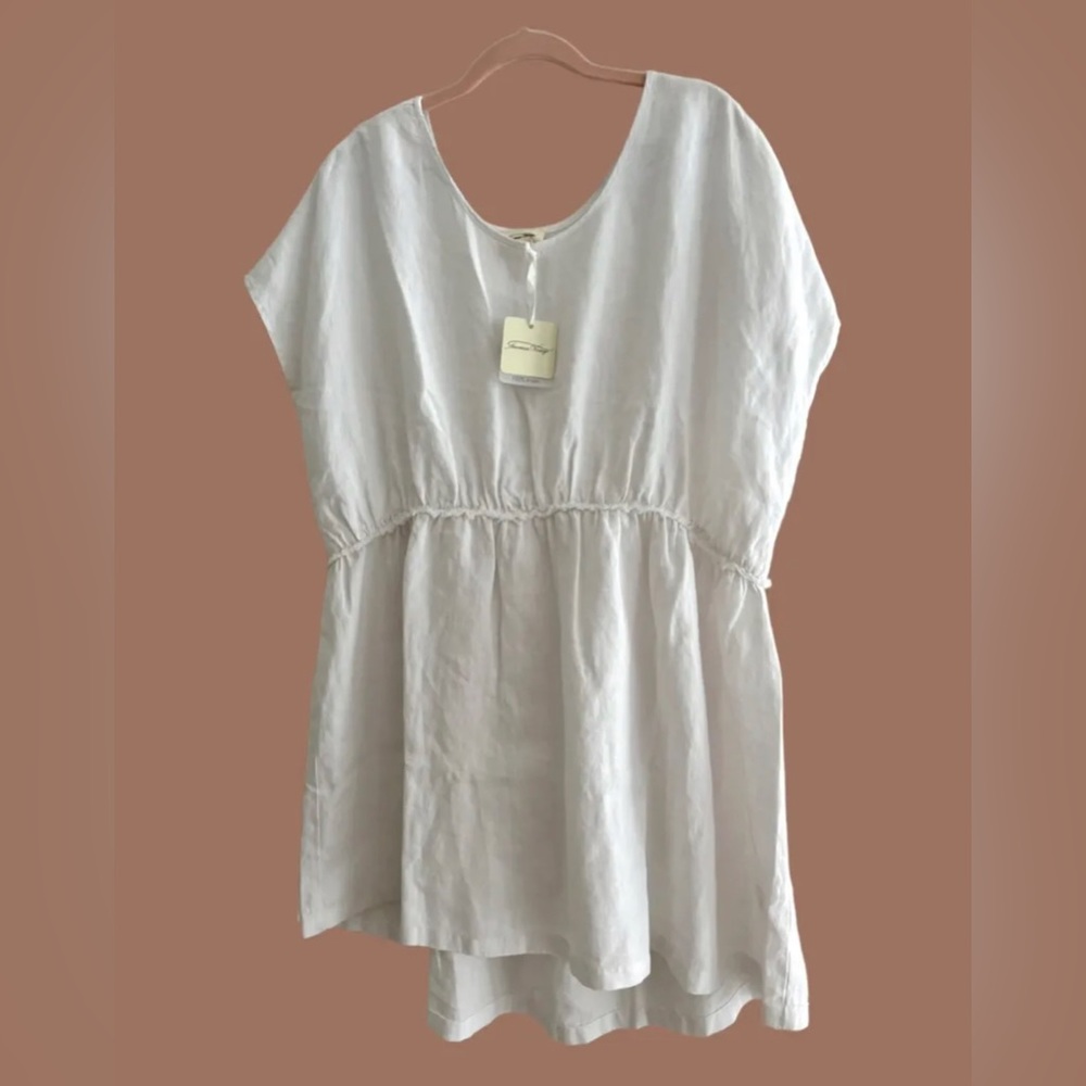 American Vintage New Tibtown Linen Dress M/L Lagenlook Loungewear Oversized Mini - Picture 3 of 5